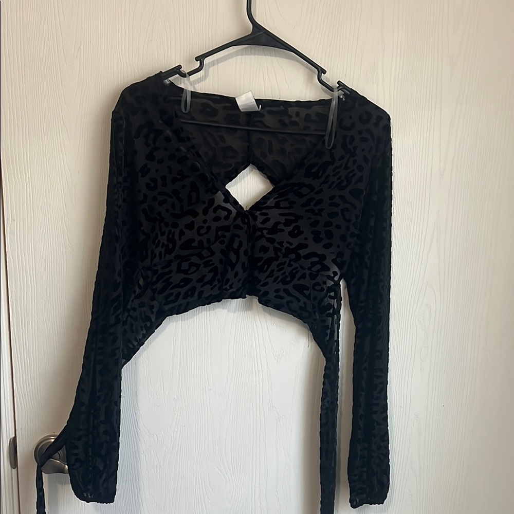 Black Leopard Print Long Sleeve Top